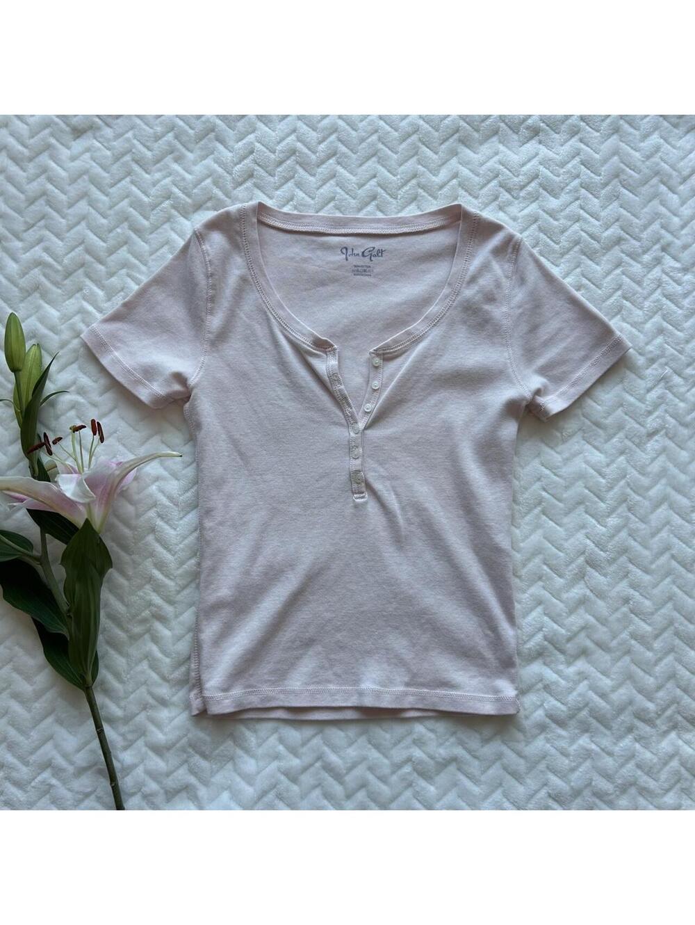 John Galt baby pink cotton henley top